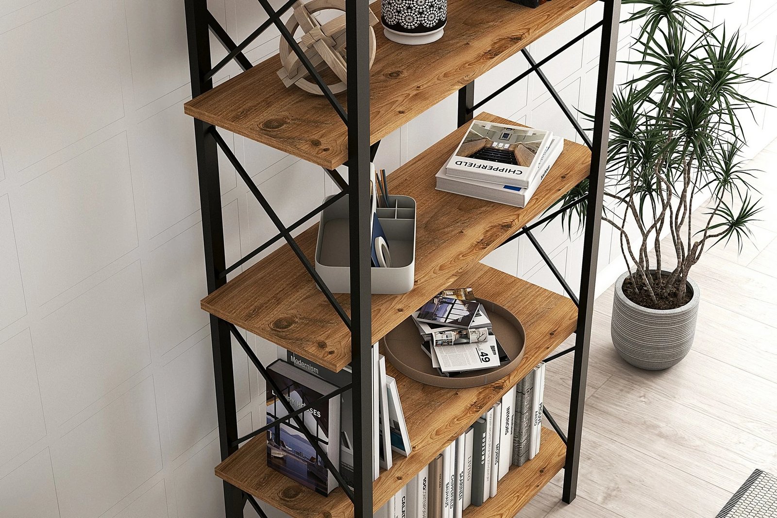 Raft librash Hanah Home, Nero Elit, ngjyrë pishe Atlantike dhe e zezë