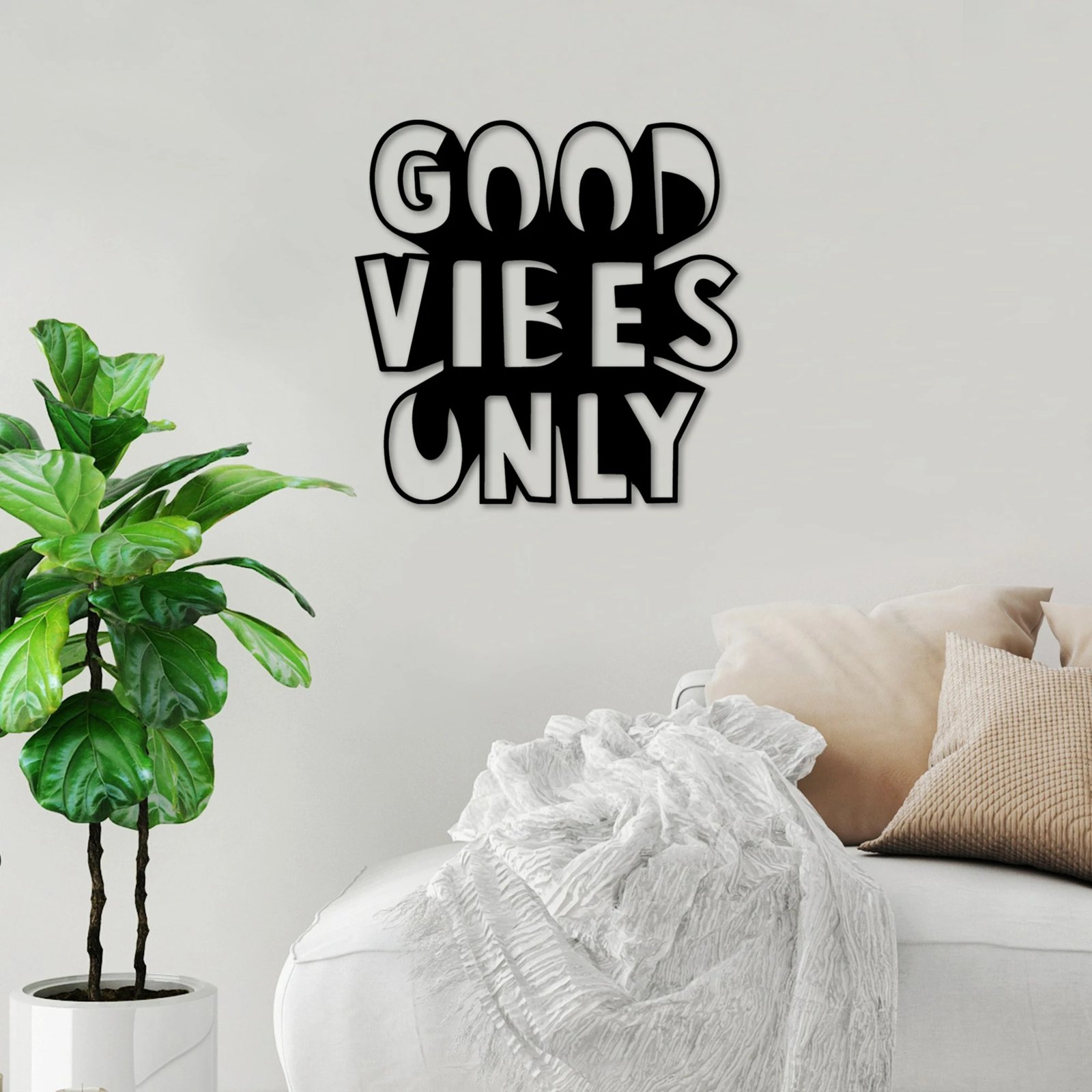 Aksesor dekorativ metalik për mur, Wallity, Good Vibes Only, 50x50cm