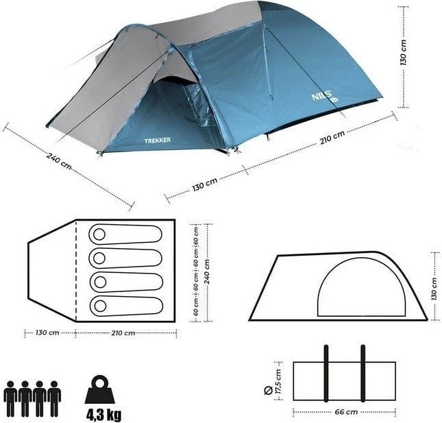 Tendë kampingu NILS eXtreme NC6012, blu-gri