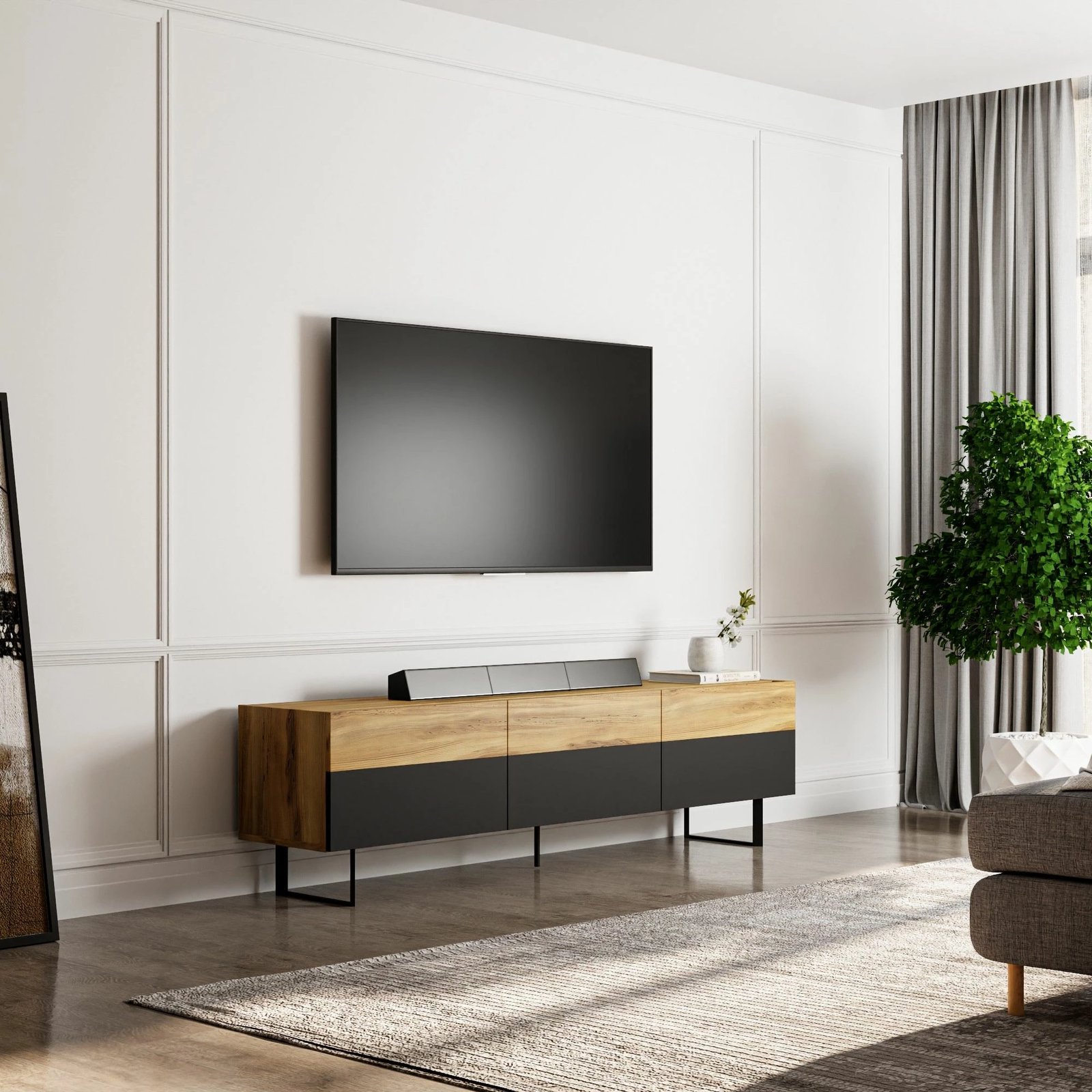 Komodë TV Skye Decor, e zezë, lis