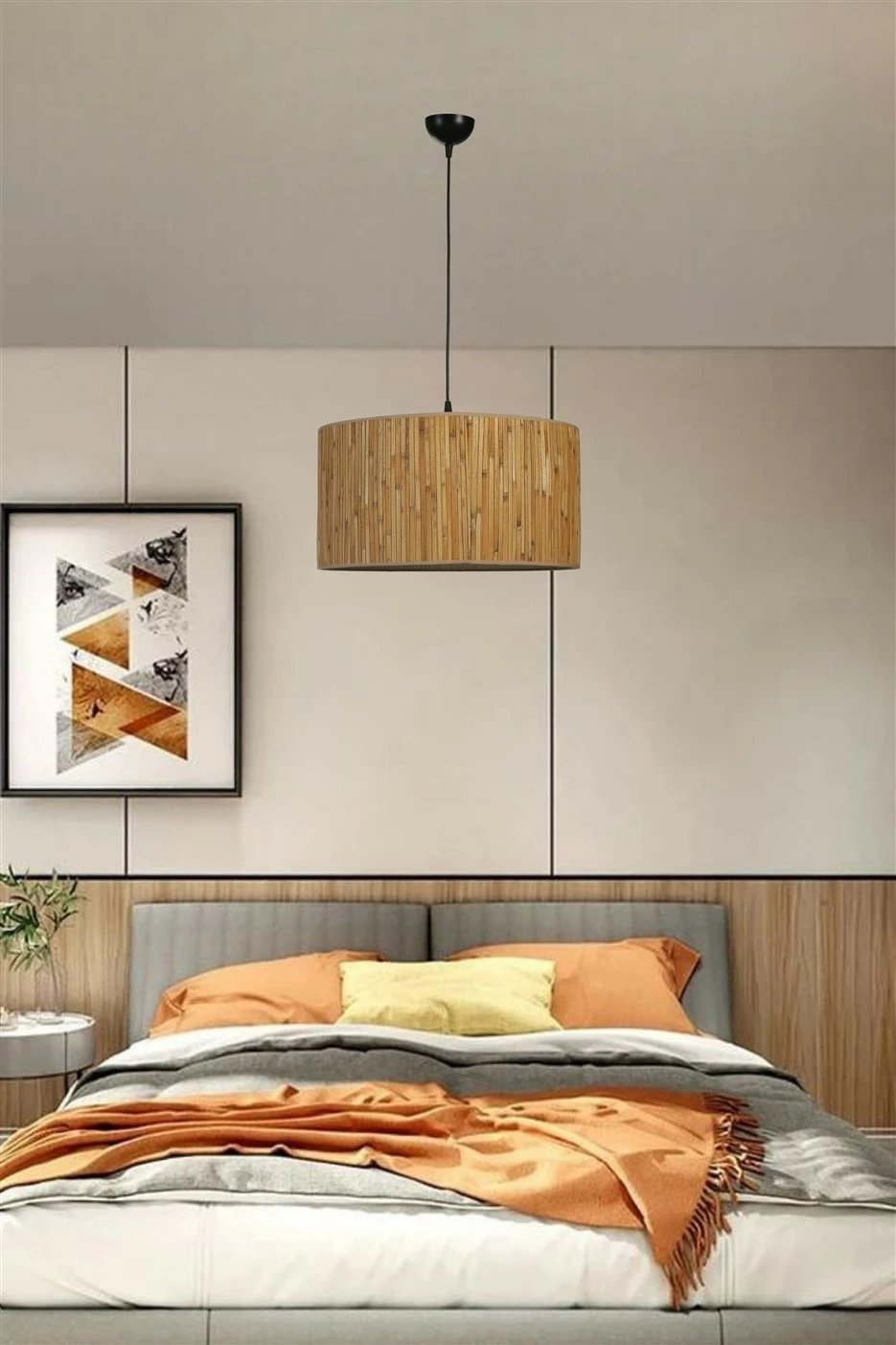 Llambë tavani Opviq, bambu dhe e zezë, 45x70cm