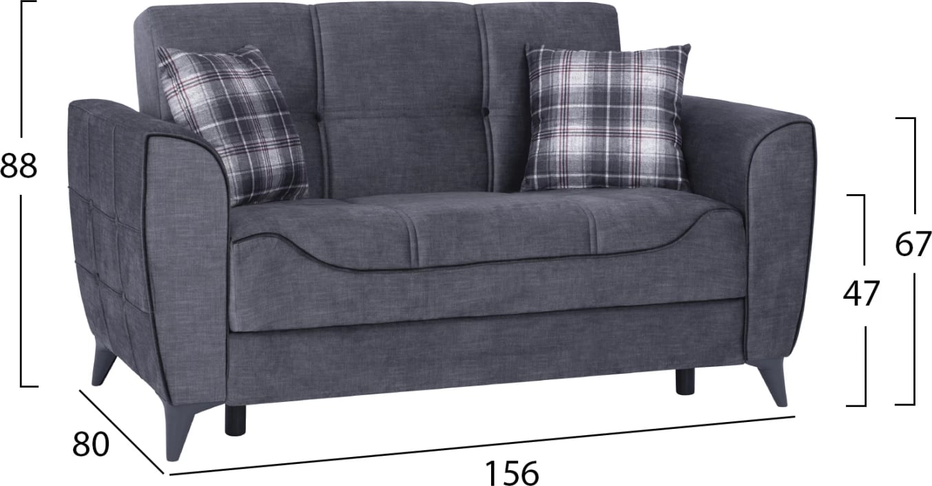 Divan dy ulësesh Juana FH3166.20, ngjyrë gri me detaje gri të errët, 156x80x88 cm