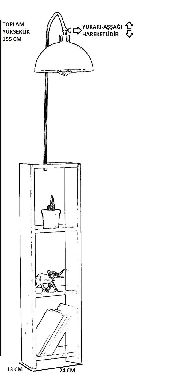 Llambë dyshemeje Opviq, ngjyrë e zezë, retro, me rafte, Stelo Siyah