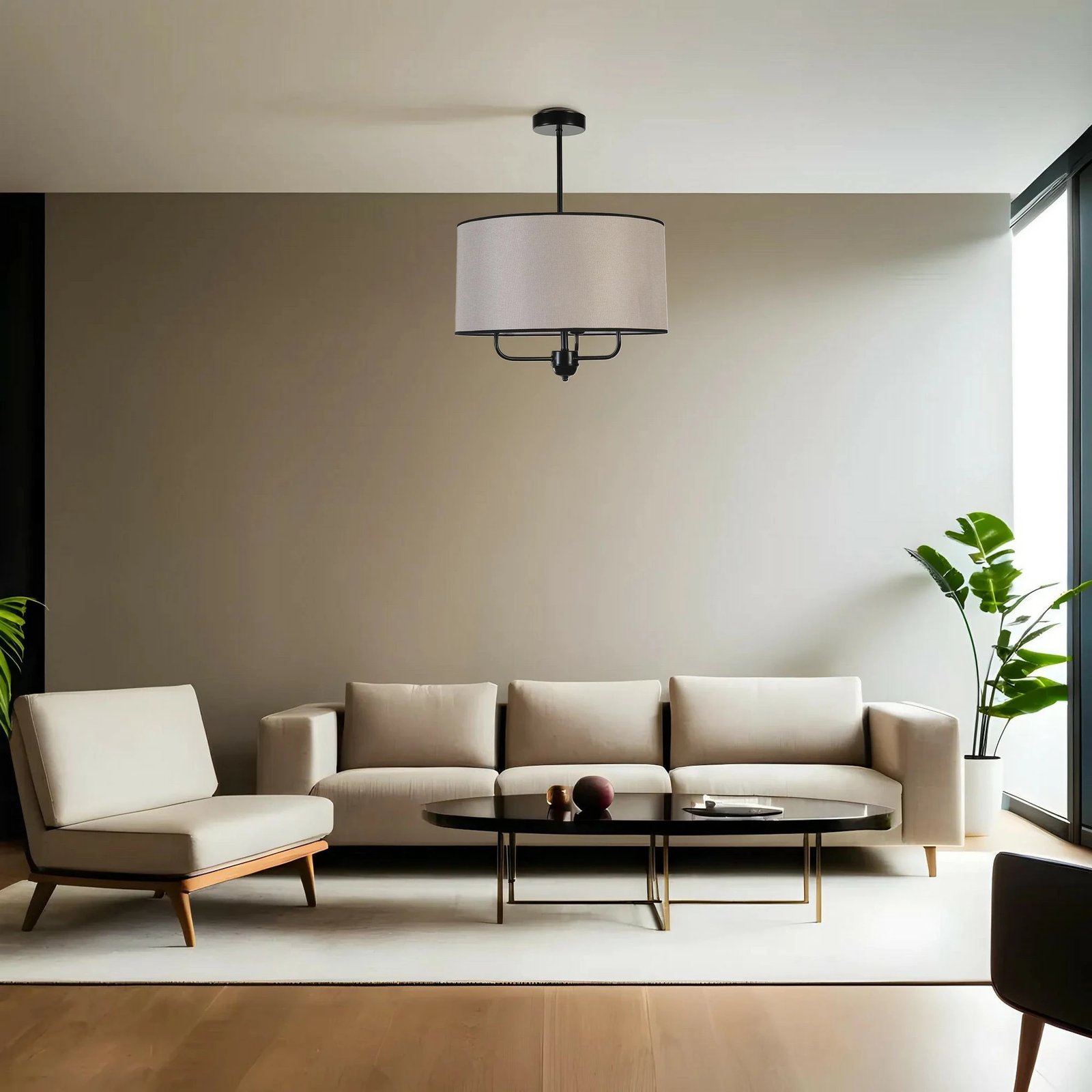 Llambë tavani Opviq, 8856-2, trup metalik, kapak bambuje, bezhë/zi