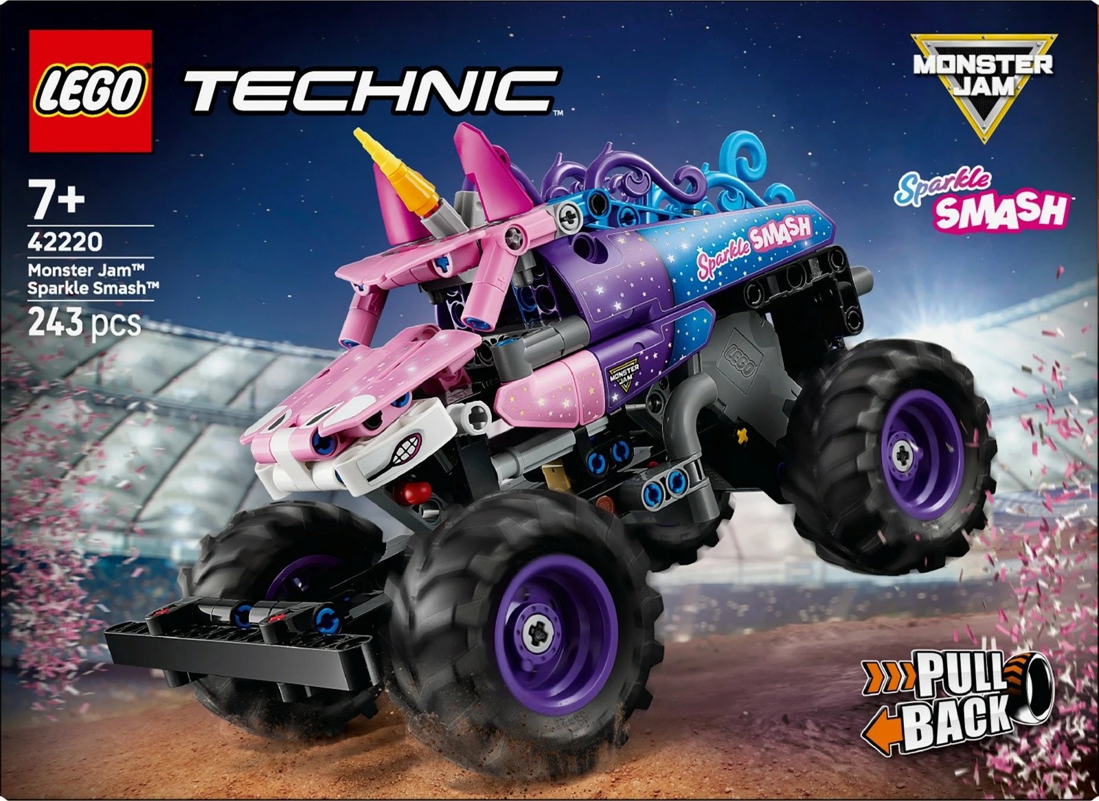 Set kocka LEGO Technic, Sparkle Smash Monster Jam, 42220, 243 pjesë, motor me tërheqje, 7+