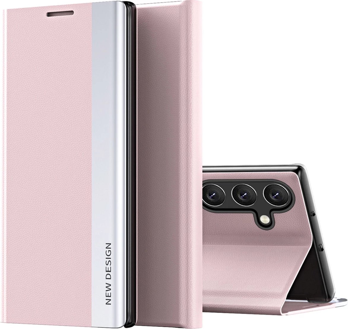 Mbështjellës Hurtel Sleep Case Pro për Samsung Galaxy S25 Edge, me flip dhe mbajtës, Rozë