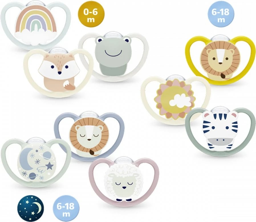 qetësues (cicë) për bebe, NUK Space, 0-6 muaj, silikon, 1 copë, shumëngjyrësh