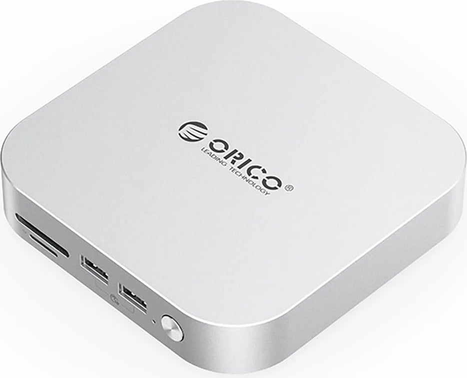 Docking station, Orico MiniLink, 9-në-1 me bay M.2 SSD NVMe, USB-C, për Mac mini/PC, argjendtë