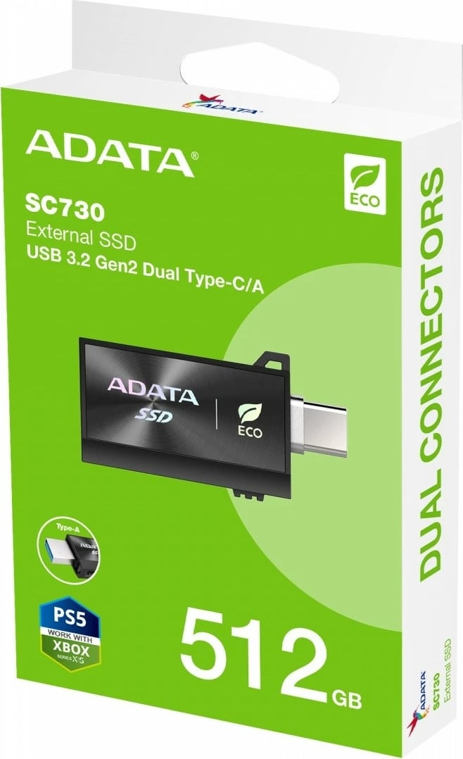 SSD i jashtëm Adata SC730, 512 GB, USB 3.2C/A, i zi
