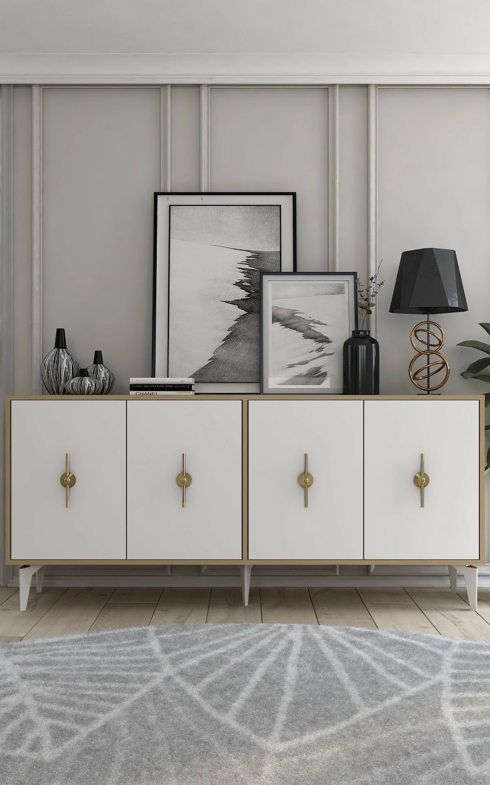 Konsol Skye Decor, ngjyrë lis safir dhe e bardhë