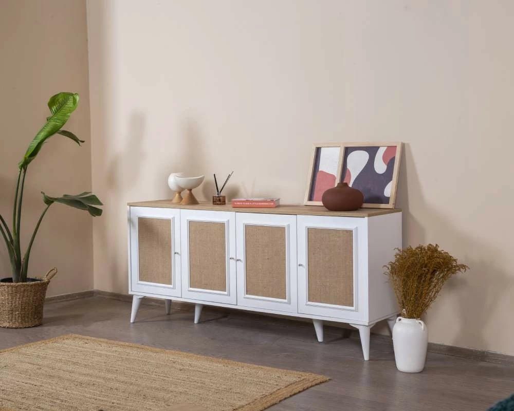 Konsol Skye Decor, montim në mur, e bardhë dhe lis