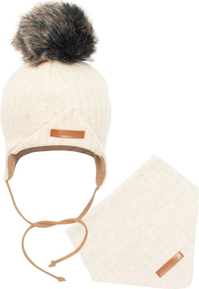 Set kapuç bebe me shall qafe, New Baby Special One, madhësi 68 (4-6m), bezhë, set 2-copësh