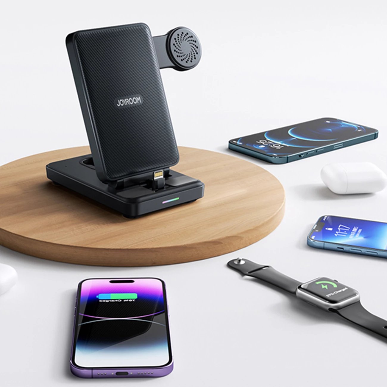 Stacion karikimi 4-në-1 Joyroom JR-WQS02 për iPhone, AirPods, Apple Watch, i palosshëm, i zi
