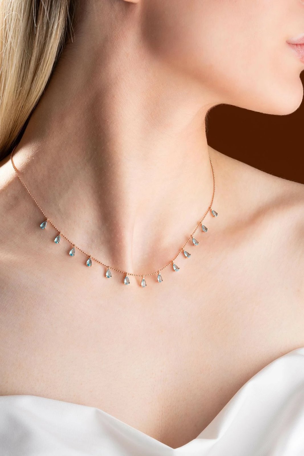 Varëse argjendi Jumeon, ngjyrë ari rozë, gurë akuamarin, NRZ999080