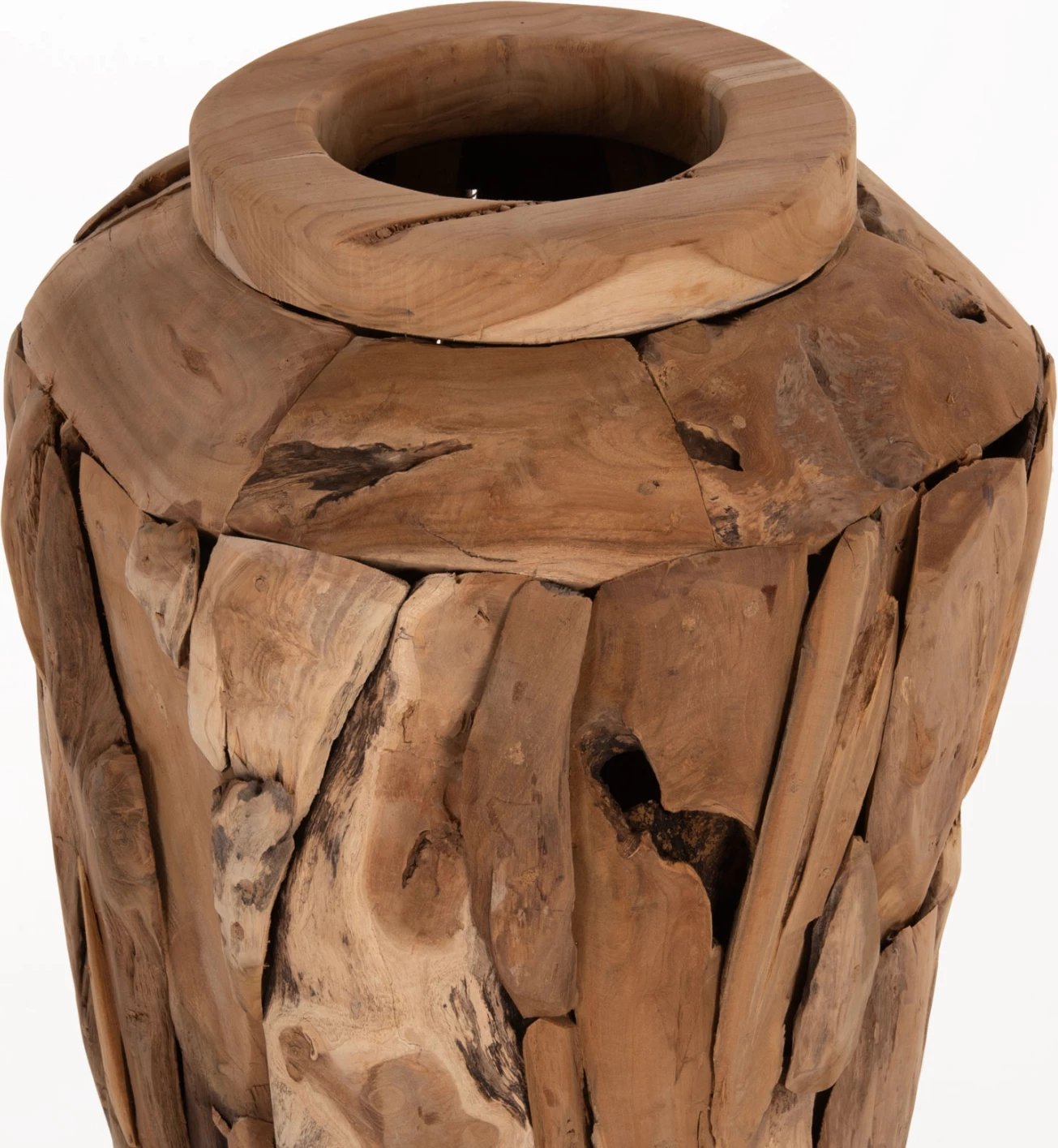 Vazo dekorative për dysheme, copa druri tik, ngjyrë natyrale, Φ60x120H cm