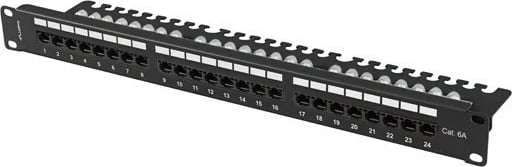 Patch panel LANBERG 24 porta 1U 19" kat.6A UTP, organizer kabllash, zi