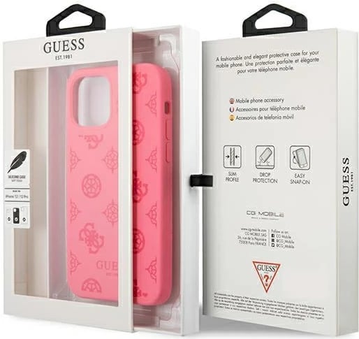 Mbështjellës Guess Peony Collection për iPhone 12 Pro Max 6.7", silikon, fuchsia