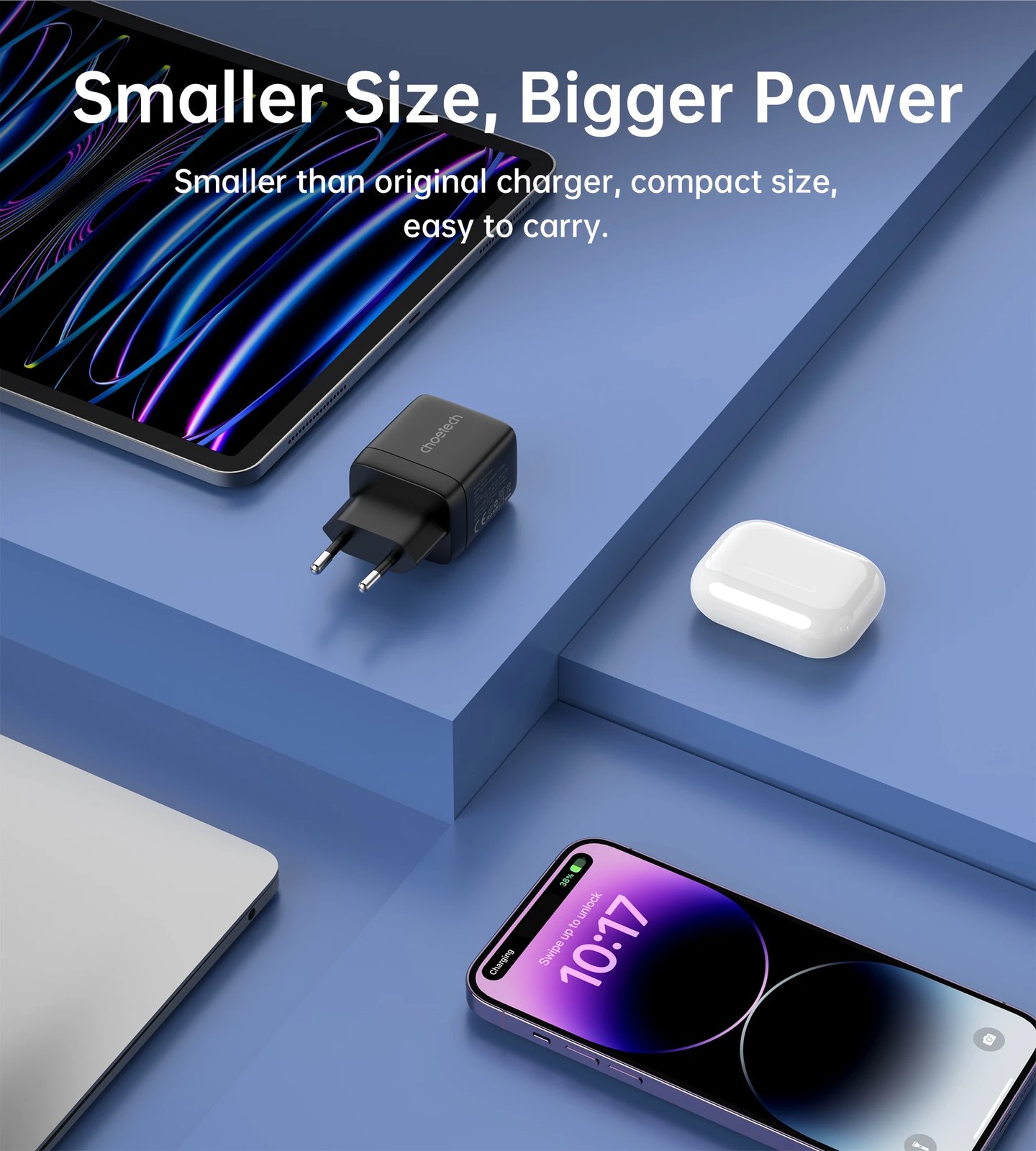 Karikues muri Choetech PD6051, 35W, 2x USB-C, me ekran, zi