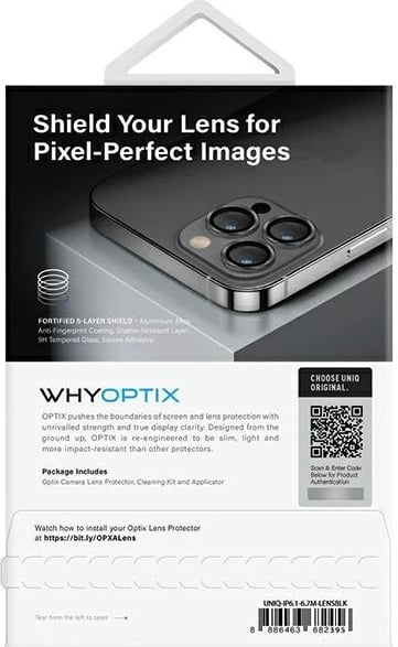Mbështjellës alumini për lente kamerë UNIQ Optix, për iPhone 14 / 14 Plus, i zi