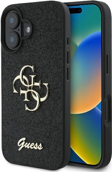 Mbështjellës Guess Fixed Glitter Big 4G për iPhone 16 Plus, zi Mbështjellës Guess Fixed Glitter Big 4G për iPhone 16 Plus, zi