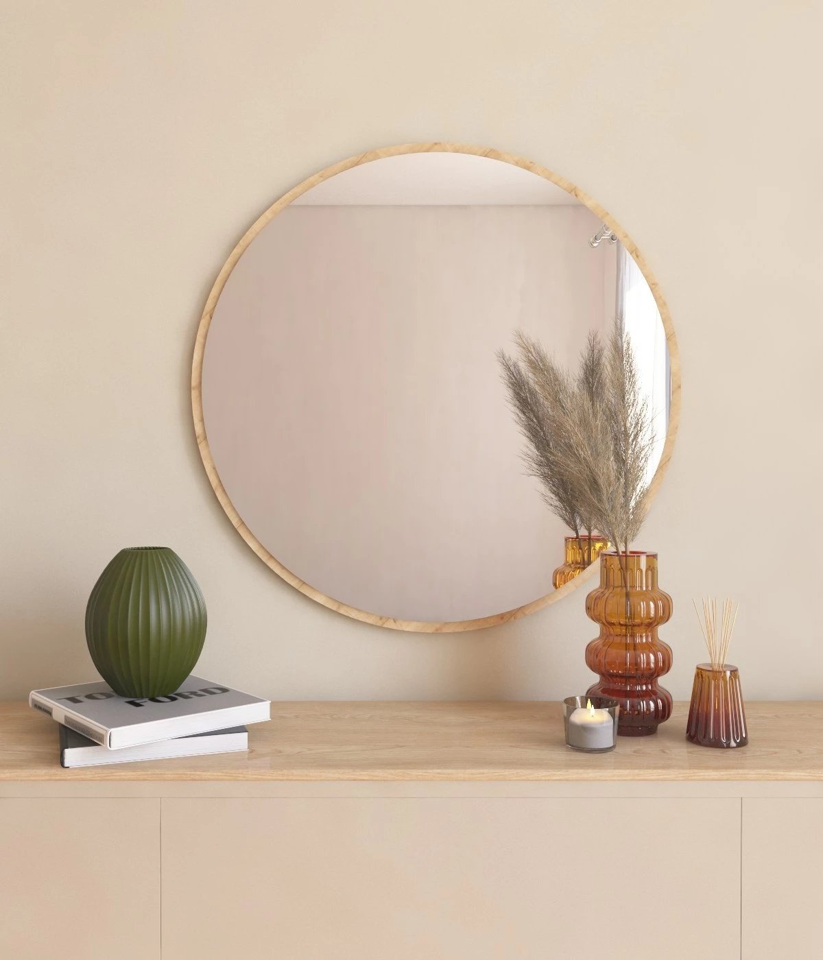 Pasqyrë e rrumbullakët Hanah Home, Ozze, ngjyrë natyrale