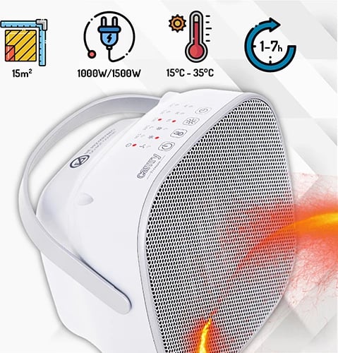 Ngrohës qeramike, Adler, CR 7732, 1500W, termostat digjital, ekran LED, timer 1–7h