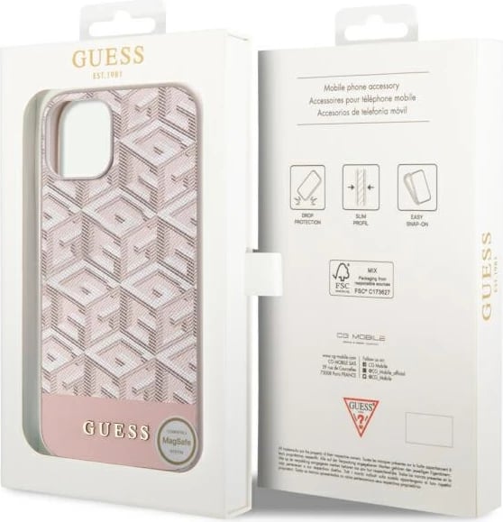 Mbështjellës Guess GCube Stripes MagSafe për iPhone 14, 6.1", Rozë