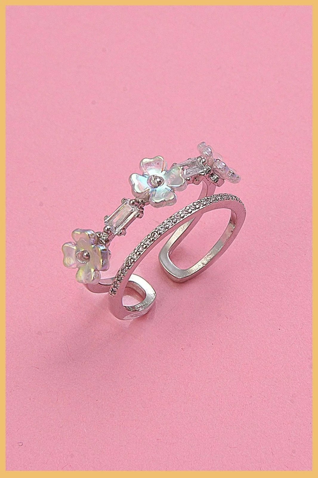 Unazë argjendi me lule dhe gur zirkoni, Jumeon, Moi - Sdf - Cck - Gms001