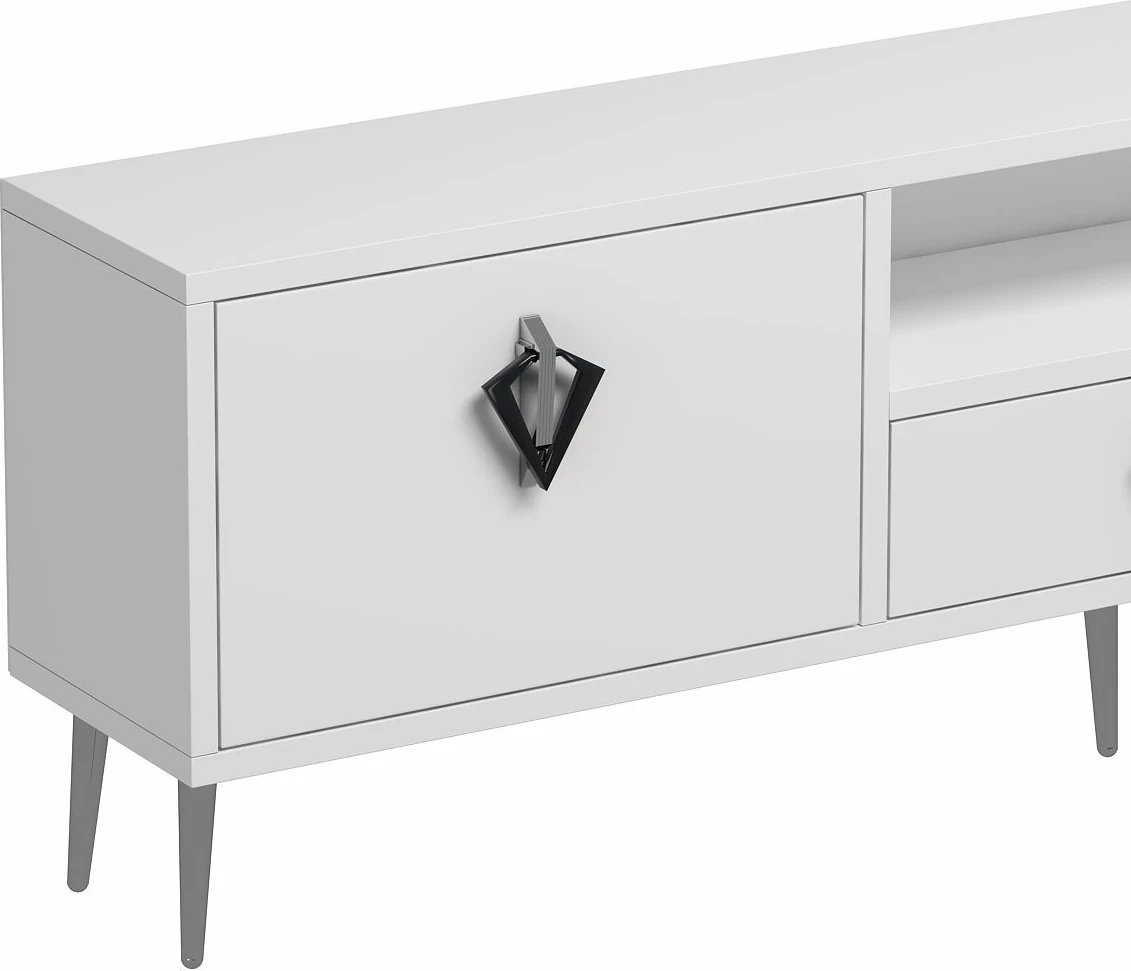 Komodë TV Skye Decor, 1312-DROP-32, e bardhë, e zezë, argjend