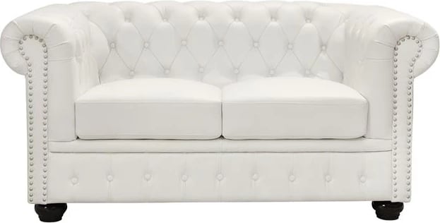 Divan 2 vendësh Chesterfield tipi FH3010.02 Lëkurë sintetike e bardhë mat 155x90x73 cm