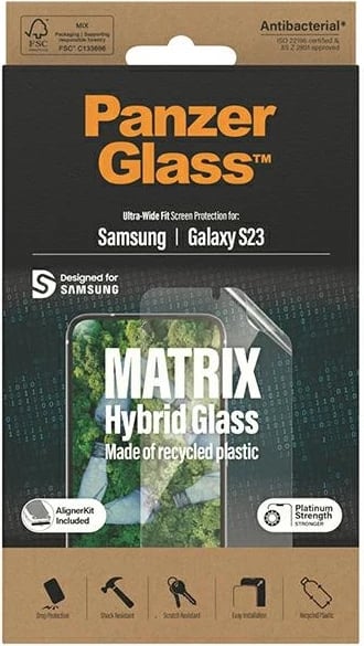 Mbrojtës ekrani PanzerGlass Matrix për Samsung Galaxy S23, Hybrid Glass, me aplikator