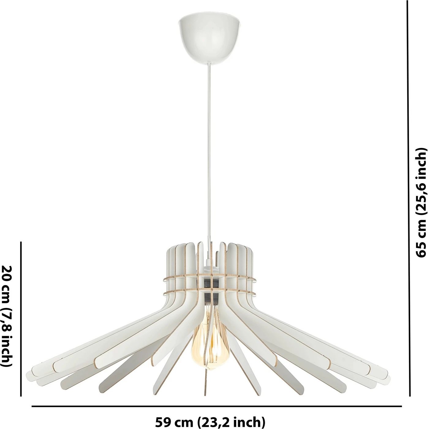 Llambë tavani Boomerang, trup MDF, ngjyrë e bardhë, kabllo e rregullueshme, 59x20x65cm