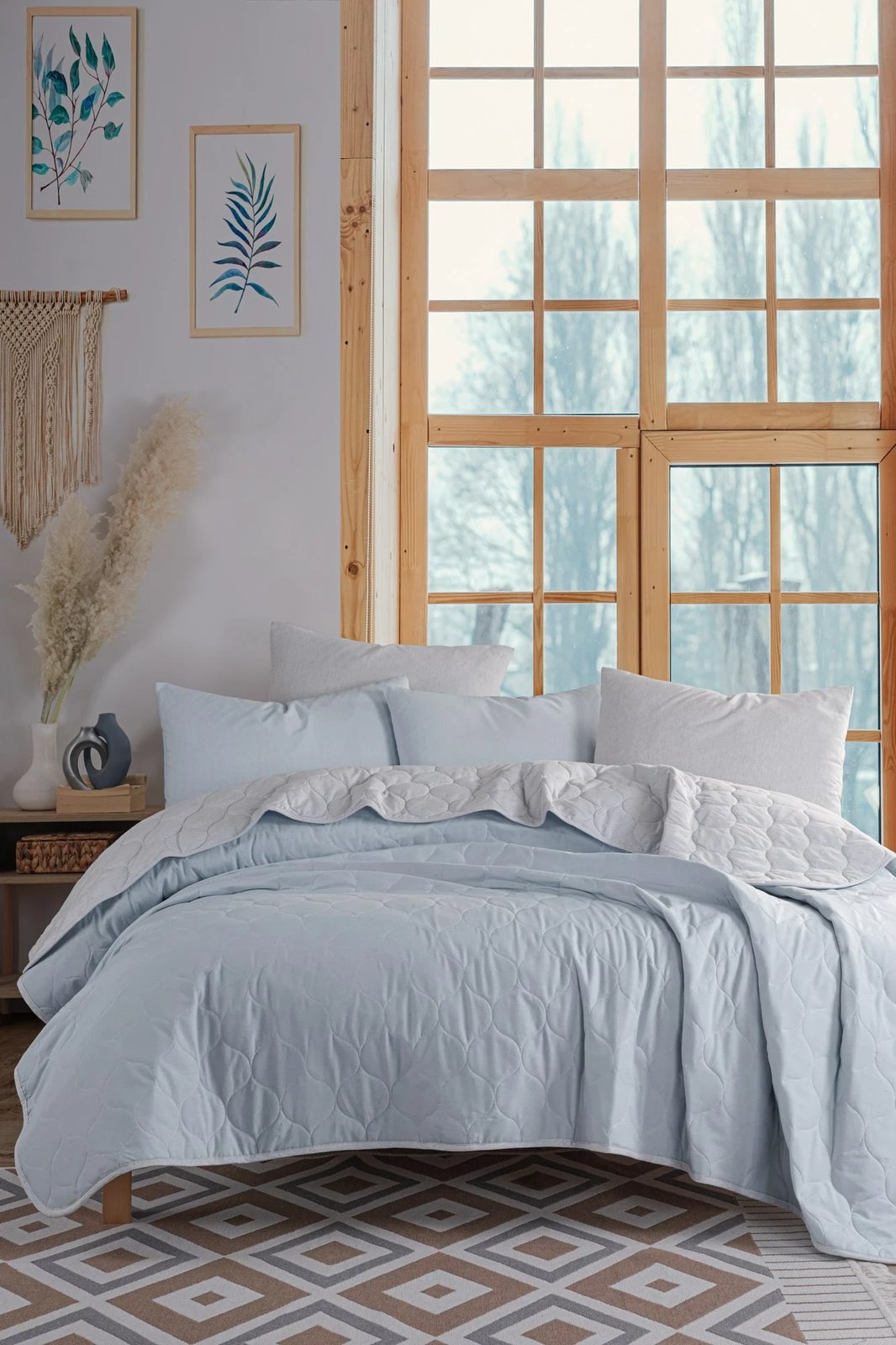 Jorgan i qepur King, ngjyrë kaltër e çelët dhe gri, L'Essentiel Linge de Maison