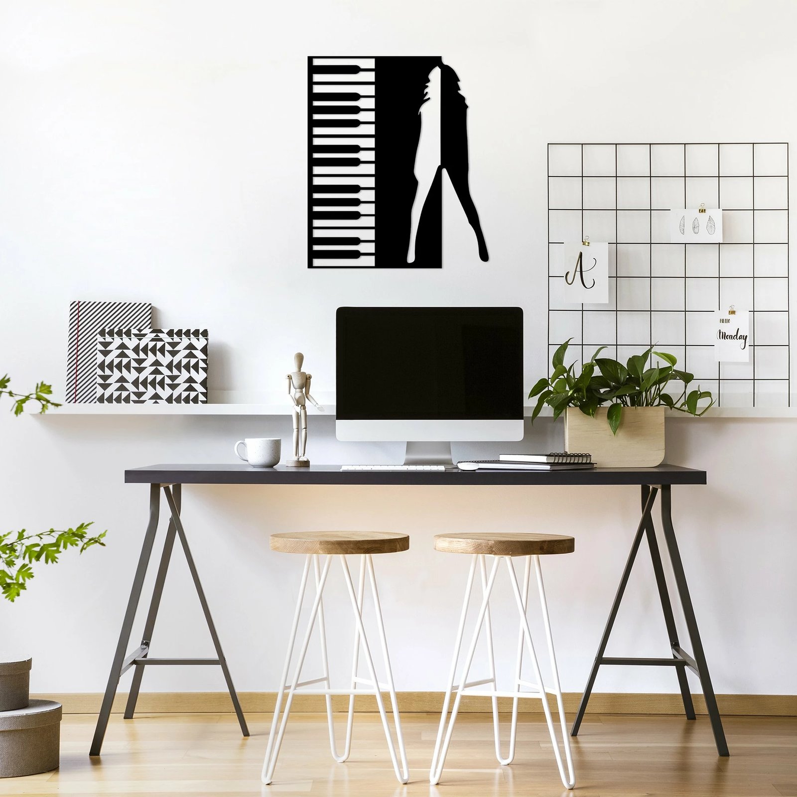 Aksesor dekorativ metalik për mur Wallity, Dance, ngjyrë e zezë, 60x70cm