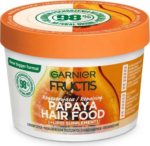 Maskë për flokë Garnier Fructis Papaya Hair Food për femra, 400ml