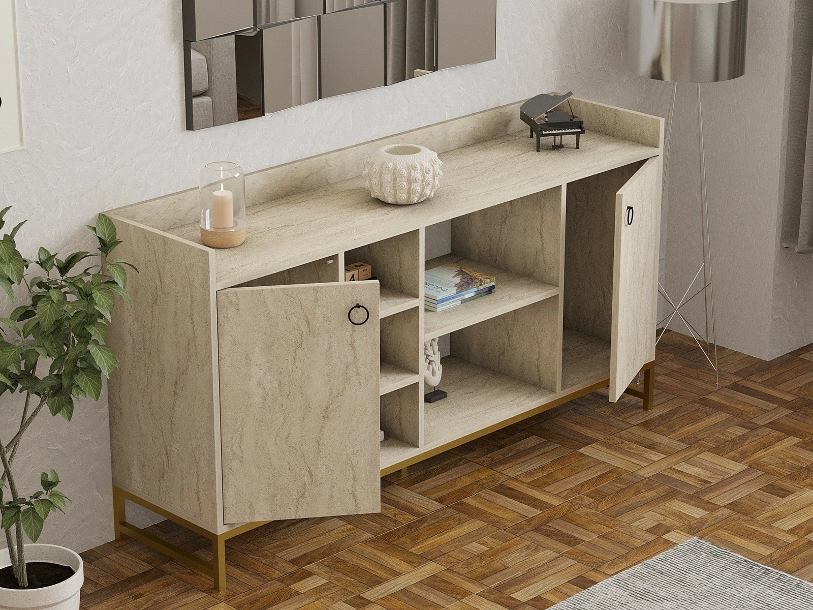 Konsol Vuslat, ngjyrë travertin, Hanah Home