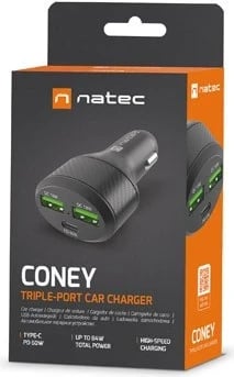 Karikuesi për në veturë Natec Coney 84W QC 3.0, ngjyrë e zezë
