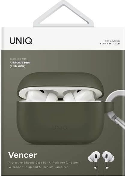 Mbështjellës UNIQ Vencer për AirPods Pro 2, me karabiner, e gjelbër