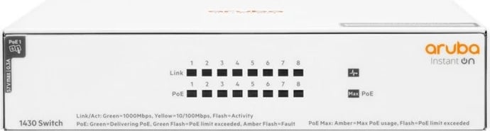 Switch Aruba Instant On 1430, 8 porte Gigabit PoE, R8R46A, i bardhë
