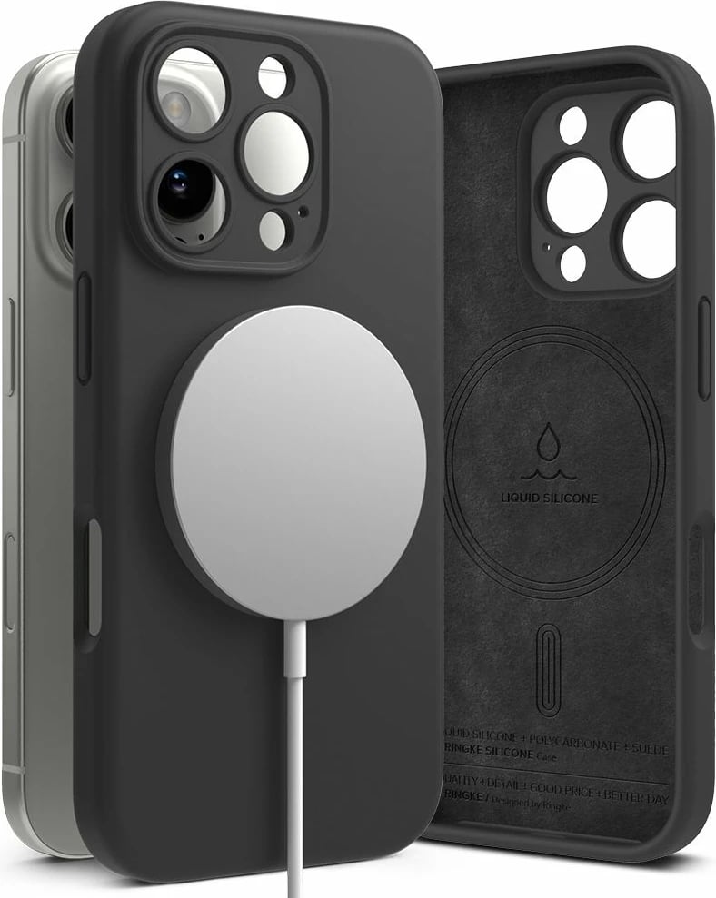 Mbështjellës Ringke Silicone MagSafe për iPhone 16 Pro, i zi