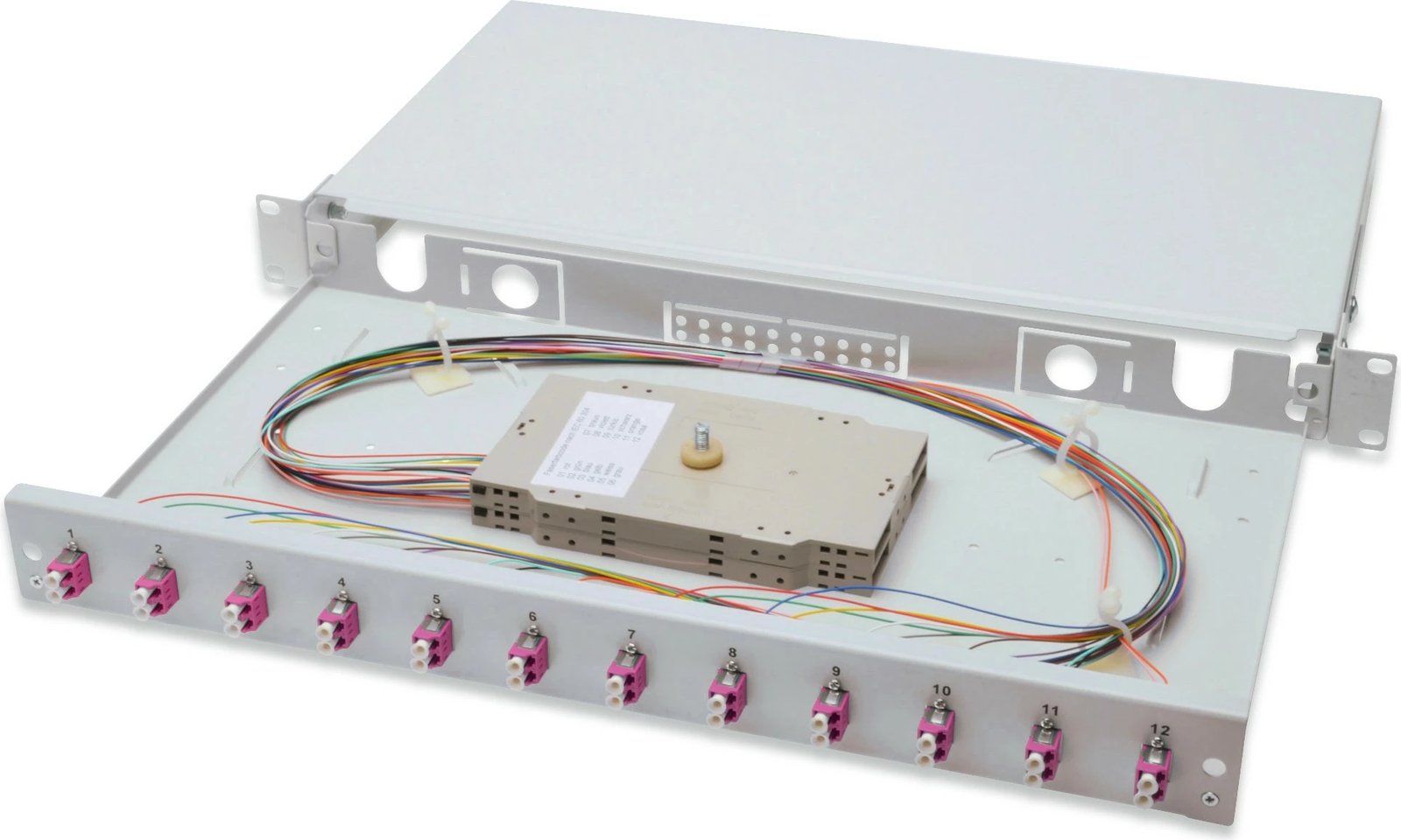 Panel menaxhimi kabllosh Digitus FO splice box 1U, 12x LC DX, OM4, çelik, gri