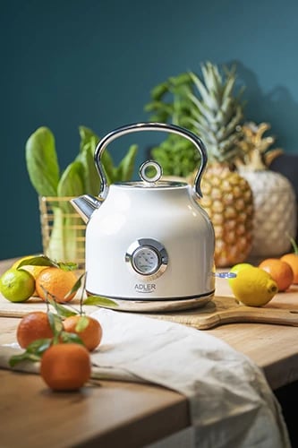 Çajnik elektrik, Adler AD 1346, 1.7L, STRIX, termometër analog, inox, 1850-2200W, bardhë