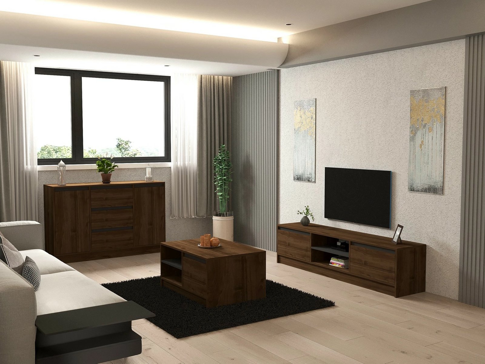 Set mobiljesh për dhomë dite, Skye Decor, ngjyrë arre, antracit