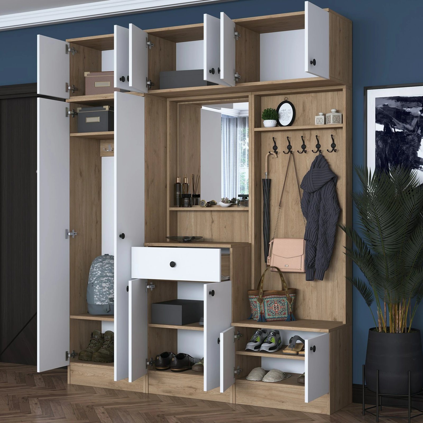 Stendë korridori, ngjyrë e bardhë dhe arre, EA108 - 2428