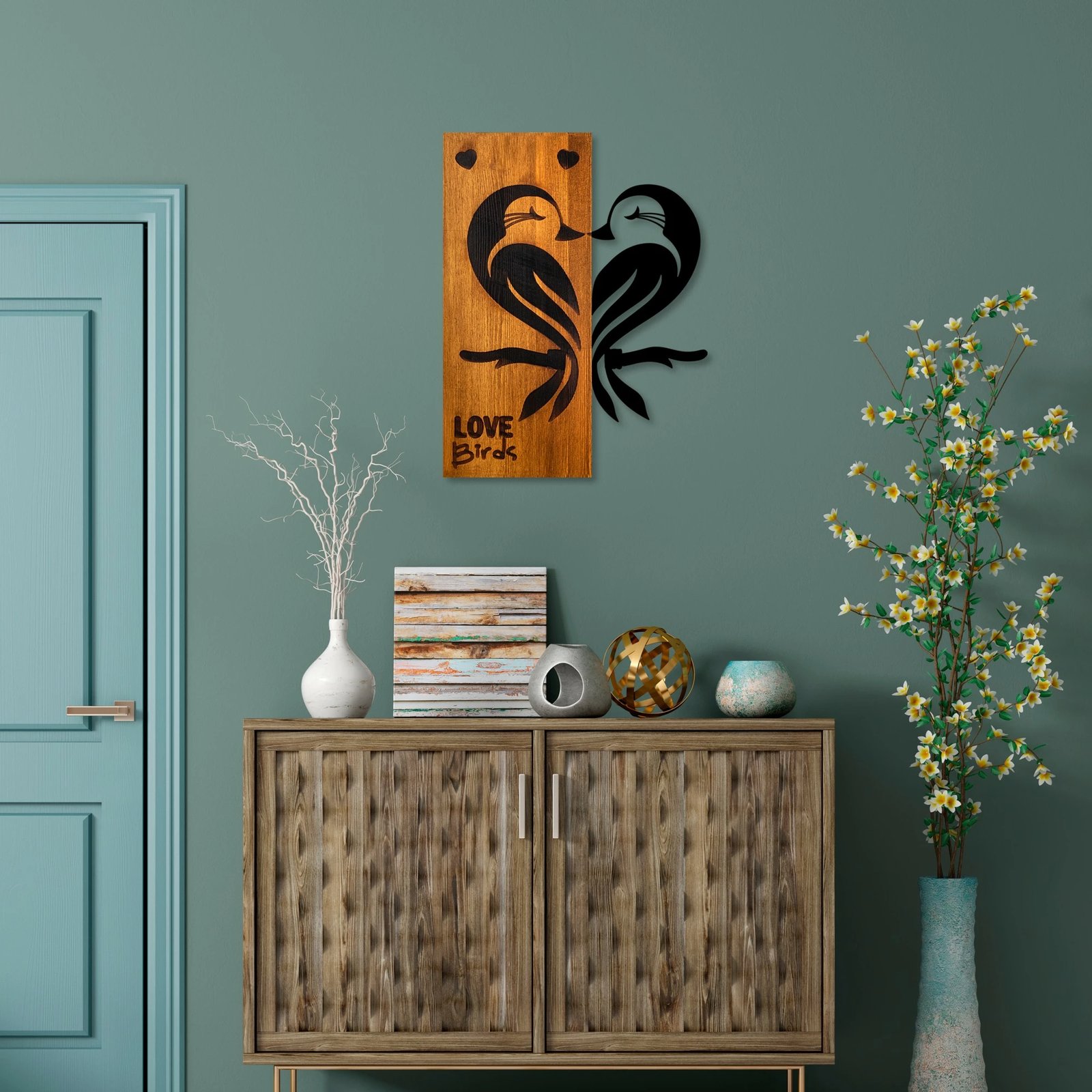 Aksesor dekorativ për mur, dru arre, zogj dashurie, Wallity, Love Birds 5