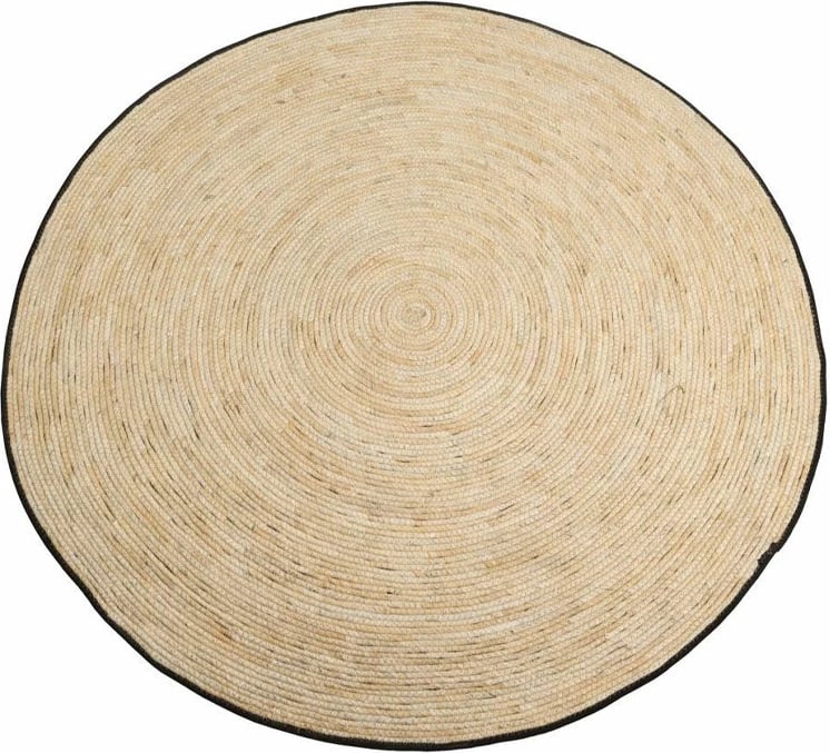 Qilim i rrumbullakët Batan, kashtë deti, natyral-me të zezë, 120x120cm