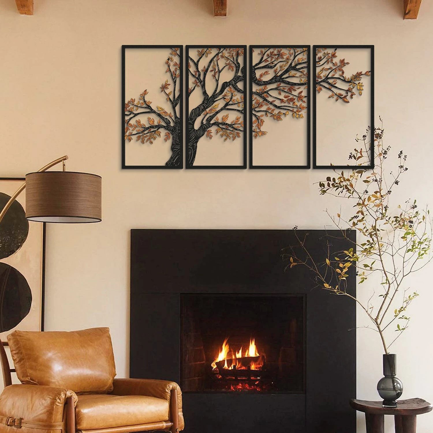 Aksesor dekorativ metalik për mur, Wallity, Autumn Vibes, set prej 4 copash, APT740 M