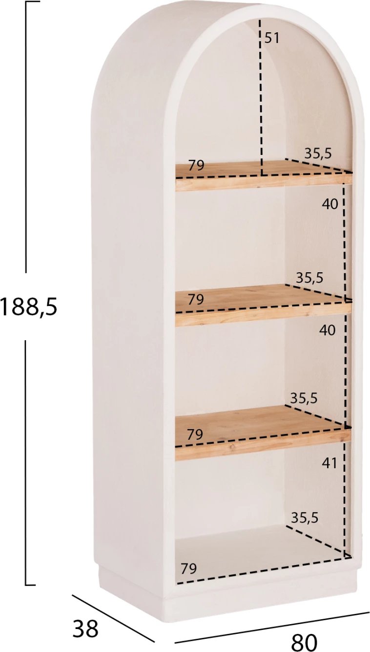 Raft Santorini FH18044 MDF ngjyrë të bardhë, 80x38x188.5 cm
