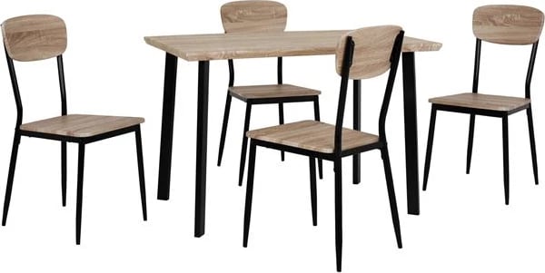 Tavolinë me karrige 5 pjesë FH10342 me sipërfaqe tavoline sonama dhe këmbë të zeza 110x70x75,5Y cm