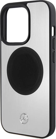 Mbështjellës Mercedes Leather&Alu MagSafe për iPhone 15 Pro Max, argjendtë